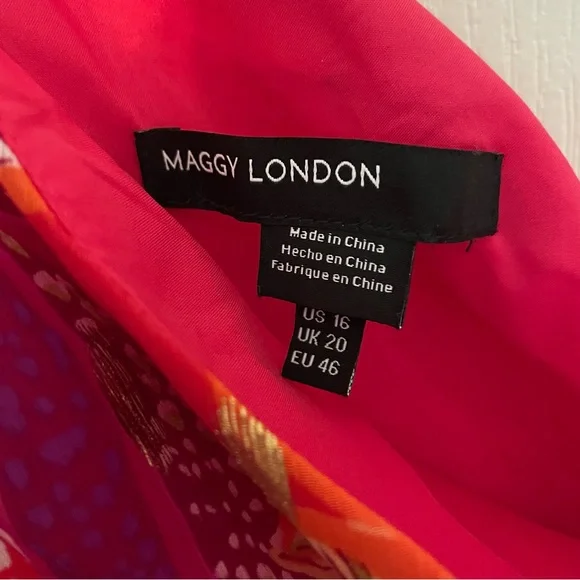 Maggy London One-Shoulder Asymmetrical Dress - Red and Pink Floral - Picture 6 of 9